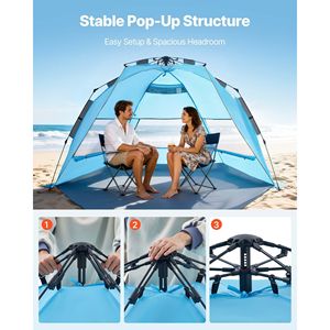 Tenda da Spiaggia Portatile Pop-Up per 4 Persone con Protezione Solare UPF 50+, Tettoia Parasole e Borsa per il Trasporto per la Sabbia - Product Image 3