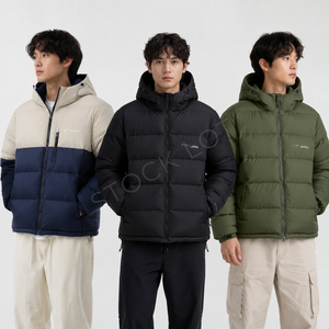 Unisex Hooded <b>Quilted</b> Puffer Jacket Winter Coat Full Sleeve Solid Color Polyester <b>Wadding</b> Zipper Closure Padding Jacket Bulk Lot - Product Image 2