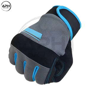 Guantes de Trabajo Mecánicos con Detalles Azules, Compatibles con Pantalla Táctil, Palma de Cuero Sintético, Dorso Flexible de Spandex, Guantes Utilitarios - Product Image 2