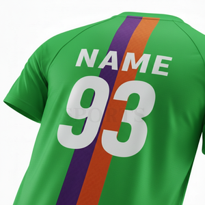 Conjunto de Camiseta de Fútbol Verde Personalizada con Franjas Moradas y Naranjas, Nombre del Equipo 93, Impresión Sublimada, Uniforme de Manga Corta para Hombre - Product Image 5