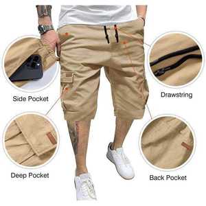 Pantalones Cortos Cargo de Algodón Sarga Casual para Hombre 2026, de 5 Pulgadas de Entrepierna, Largos hasta la Rodilla, 2 en 1, con Logos, Teñido Liso, Pantalones Cortos de Baloncesto de Compresión - Product Image 2