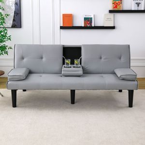 Divano Letto Multifunzionale in PVC Grigio Chiaro da 67 Pollici con Portabicchieri Pieghevole, Prodotto Estremamente Pratico - Product Image 3