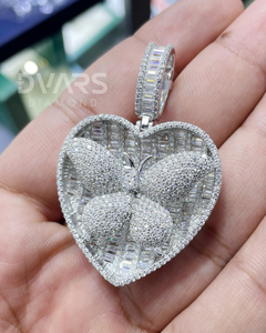 Pendentif Cœur Moissanite Iced Out en Argent 925, Pendentif Papillon Sertie de Diamants, Breloques Personnalisées, Cadeaux pour Elle - Product Image 1