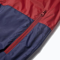 Chaqueta Cortavientos con Capucha para Hombre, Diseño Color Block Rojo y Azul, Cierre Frontal con Cremallera, Ropa Casual para Exteriores, Chaqueta Ligera de Poliéster para Otoño