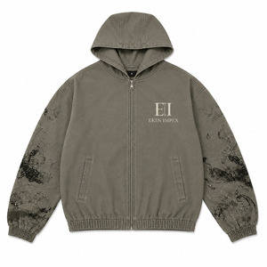 เสื้อฮู้ดซิปแบบวินเทจทรงโอเวอร์ไซส์สำหรับผู้ชาย สไตล์สตรีทแวร์ - Product Image 3