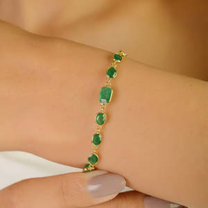 Fine Charm Bracelet Vivid Green 4.45 Ct Emerald Chain Bracelet in 18K <b>Solid</b> <b>Gold</b> - Product Image 3