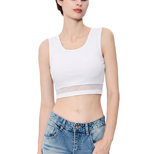 Crop top noir pour femme avec couche transparente, soutien moyen, fitness, couleur unie, Spandex Polyester - Product Image 2