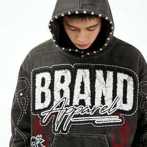 เสื้อฮู้ดดี้ผู้ชาย ผ้าฝ้าย 100% ทรงปกติ สไตล์ลำลองทันสมัย แบบสวม มีซิป ดีไซน์สีดำแดงตัดกัน  โลโก้สั่งทำ ผ้าเฟรนช์เทอร์รี่ 380 กรัม - Product Image 3