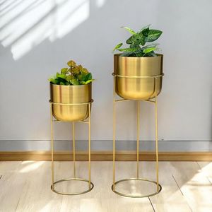Pot en céramique avec support, pot de couleur or - Product Image 4