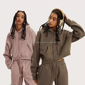 BEN037 personnalisé 345GSM haute qualité douleur vierge Boxy surdimensionné poids lourd femmes haut court à capuche - Product Image 3