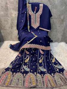 Impresionante 5XL Santoon Salwar Kameez Heavy Chinon Gharara con fondo cosido completo de tamaño libre y Dupatta a juego - Product Image 2