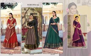 Lehenga de polialgodón de la mejor calidad con borde tejido con zari, blusa y dupatta a juego, colección a precio de mayorista. - Product Image 3