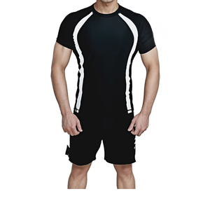 Camiseta Deportiva de Manga Corta para Hombre, Negra con Rayas Blancas, de Secado Rápido, Corte Ajustado, Cuello Redondo, para MMA, BJJ, Lucha, Grappling, Jiu Jitsu - Product Image 1