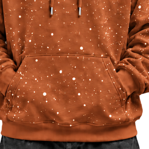 Sudadera con Capucha para Hombre, Estampado Moteado Naranja Óxido y Blanco, Informal, de Forro Polar, con Cordón Ajustable en la Capucha y Bolsillo Canguro, Estilo Urbano - Product Image 5