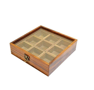 Boîte à épices en bois artisanale, boîte à masala en bois, rangement pour épices avec couvercle et cuillère en bois, boîte à épices en bois - Product Image 3