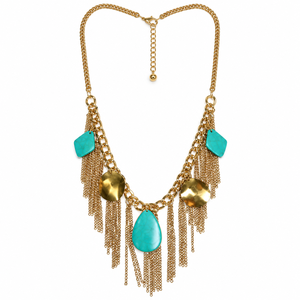 Collar de cadena dorada con piedras estilo turquesa y flecos largos, joyería bohemia llamativa, proveedor mayorista - Product Image 1