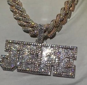 จี้เพชรโมอิสซาไนต์แบบกำหนดเอง ชุบทอง S925  โมอิสซาไนต์คุณภาพ VVS ผ่านการทดสอบเพชร จี้ชื่อสั่งทำ - Product Image 2