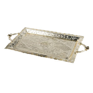 Wholesale Vintage Oval Silver Plated Moroccan Serving <b>Tray</b> With Handles Ornate Engraved Antique Style Metal <b>Drinks</b> Platter Sale - Product Image 5