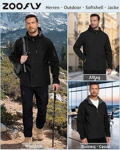 Veste softshell noire à capuche pour homme, fermeture éclair, coupe-vent, décontractée, pour l'hiver et les activités de plein air, coupe régulière, en polyester. - Product Image 4