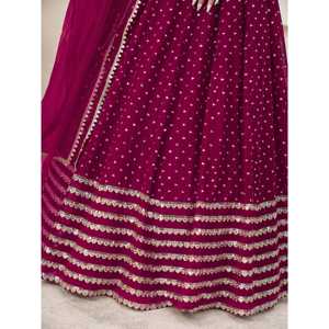 Lehenga Choli de mariage en georgette semi-cousu avec paillettes roses Rani, adorable, 2000g - Product Image 1