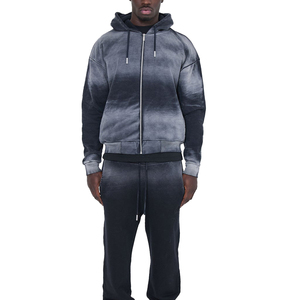 Ensemble de survêtement dégradé à capuche pour homme, avec fermeture éclair intégrale, pantalon décontracté en polyester respirant, idéal pour l'automne - Product Image 1
