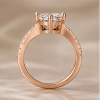 Bague de fiançailles en diamant en forme de cœur cultivé en laboratoire |   Or rose 14 carats plaqué rhodium |   Bague de promesse solitaire pavée |   Mariage de luxe