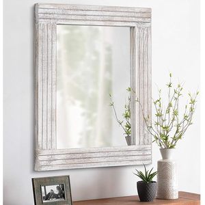 Rustic Whitewashed Wooden <b>Wall</b> <b>Mirror</b> Farmhouse Distressed Rectangular Vanity <b>Mirror</b> Decorative Accent <b>Mirror</b> <b>for</b> Living Room - Product Image 1