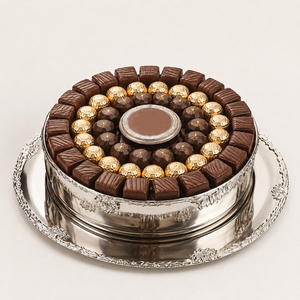 Bol à chocolat en acier inoxydable avec plateau de service plaqué argent, plat rond en métal pour bonbons, idéal pour les mariages, les hôtels et la décoration de table - Product Image 1