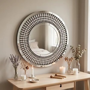 Luxury Decorative Crystal Beaded <b>Wall</b> <b>Mirror</b> Modern Glam Art Deco Accent <b>Hanging</b> Living Room REHMAN CRAFT Handmade Golden Frame - Product Image 1
