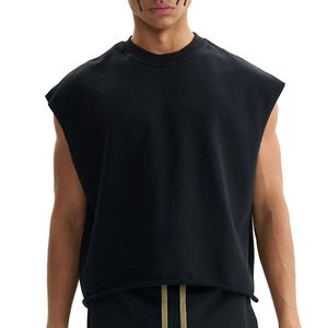 Débardeur en coton lavé pour homme, coupe ample, bords bruts, sans manches, col rond, style streetwear décontracté, été, vente en gros, OEM - Product Image 5