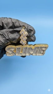 Colgante de letra SLIME de plata de ley 925 chapado en oro de 18 quilates con moissanita de corte brillante redondo, amuleto temático de hip hop para unisex - Product Image 4