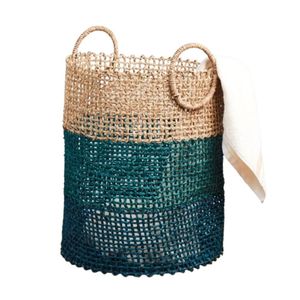 Modern Decorative Woven <b>Basket</b> For Laundry Living Room <b>Storage</b> Ombre Pattern Natural Jute Material Sturdy Handles Hotel Decor - Product Image 1