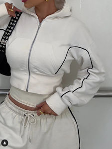 Conjunto de sudadera con capucha de 2 piezas para mujer, sudadera corta y pantalones de manga larga, chándal informal de otoño e invierno, ropa deportiva - Product Image 2