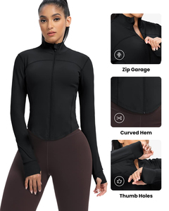 Women's Black Full Sleeve <b>Yoga</b> <b>Jacket</b> Stand Collar With Zip Closure Skinny Fit Sweat-Wicking Athletic <b>Yoga</b> <b>Jackets</b> For Women's - Product Image 3