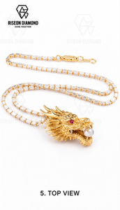 Imperial Dragon Pendant <b>Necklace</b> 18K Yellow Gold Pearl <b>Ruby</b> Eye Emerald Cut Diamond Chain Luxury Statement Jewelry Gift - Product Image 3