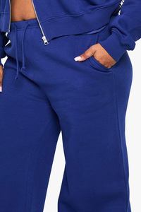 Ensemble de survêtement bleu à capuche pour femme grande taille, coupe ample, fermeture éclair sur le devant, imprimé lettres, tenue décontractée 100 % coton, style automne - Product Image 6