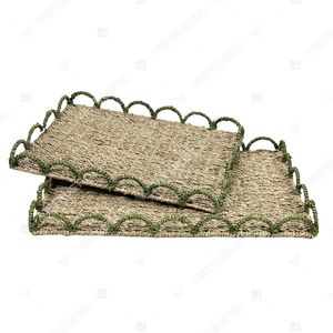 ชุดถาดเสิร์ฟเดี่ยวทรงสี่เหลี่ยมผืนผ้าลายสเกลลอปสีเขียวจาก BOTANICAL TRIM ดีไซน์โบฮีเมียน พร้อมลวดลายเซาเกิร์ส ใช้จัดระเบียบในครัวแบบพกพาได้ - Product Image 5