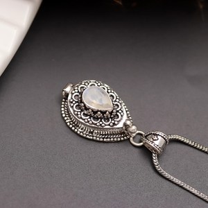 Elegant Vintage Rainbow Moonstone Crescent <b>Locket</b> 925 Sterling <b>Silver</b> Gold Plated Charm Pendant for Women Men-Engagement Jewelry - Product Image 5