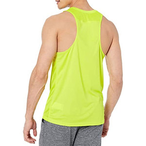 Débardeur sans manches pour homme, jaune fluo, col rond, respirant, en polyester tissé, couleur unie, coupe décontractée et sportive, idéal pour l'été et l'entraînement, avec logo frontal - Product Image 2