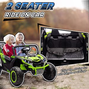 Auto Elettrica Verde 24V 7AH a 2 Posti, 4MPH UTV con 4 Ammortizzatori, Musica, Clacson e Luci LED per Bambini da 3-8 Anni - Product Image 4