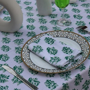 Printed Floral <b>Tablecloth</b> Cotton Linen Woven Classic Outdoor Washable Rectangular Table Cloth <b>Green</b> White Pattern - Product Image 5