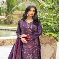 Vestido Salwar Kameez de Tres Piezas, Jacquard, Viscosa, Estilo Pakistaní e Indio, para Fiesta o Uso Casual, con Bordado Intenso, Diseño Étnico Moderno