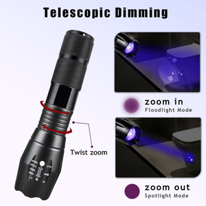 Torcia LED Zoomabile 2-in-1 con Luce UV Bianca, Rilevamento Lunghezza d'Onda 365nm, in Lega di Alluminio, Certificata ROHS, TK/TMEU per Ritiro Autonomo - Product Image 4