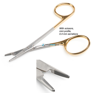 ที่จับเข็มมินิกิลลี่ส์ – ด้ามจับ TC สีทอง, ด้ามจับแบบอสมมาตร, ไม่มีตัวล็อค, พร้อมกรรไกร – 10 ซม. / 12 ซม. – สำหรับมือซ้าย / มือขวา - Product Image 1