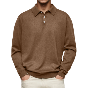 Polo à manches longues marron pour homme, en mélange de coton premium, col classique, pull décontracté et professionnel pour la mode automne-hiver - Product Image 2