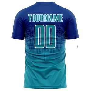 เสื้อทีมแบบกำหนดเอง สีน้ำเงินไล่เฉด พิมพ์ลายแบบระเหิด เสื้อกีฬาแขนสั้น ระบายอากาศได้ดี น้ำหนักเบา ชื่อและหมายเลขส่วนตัว - Product Image 3