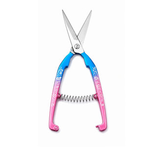 Professional Hairdressing <b>Scissors</b> Stainless Steel Sharp Blade Right Handed Long Handle Pink Blue Gradient <b>Floral</b> Design - Product Image 3