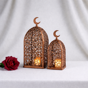 Ensemble de lanternes décoratives portables en fer forgé noir en forme de croissant de lune, étanches, faites à la main, en cuivre, pour le Ramadan et l'Aïd Moubarak - Product Image 1