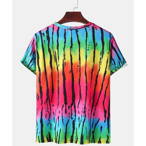 T-shirt pour homme à rayures tie-dye colorées avec poche, manches courtes, haut décontracté - Product Image 2