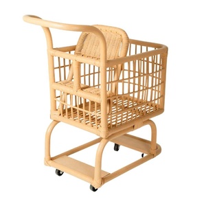 <b>Mini</b> rattan shopping cart for baby eco friendly kids toy best selling <b>supermarket</b> trolley carts - Product Image 2